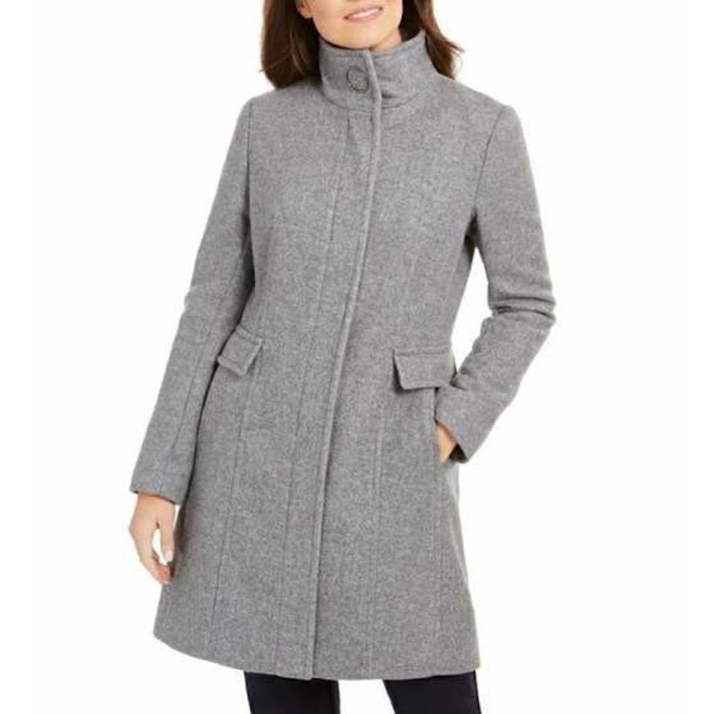 Calvin Klein Womens Medium Gray Stand Collar Walker Coat Wool Winter NWT $275